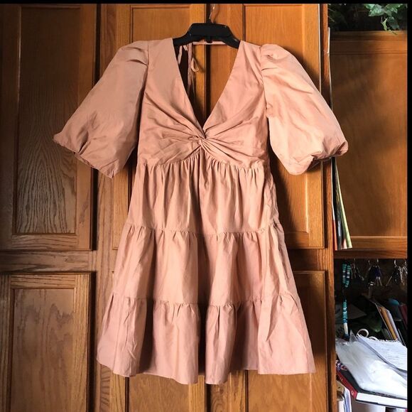 INTERMIX Kimerbly Puff Sleeve Cotton Mini Dress Blush Pink - 2 - Picture 1 of 11